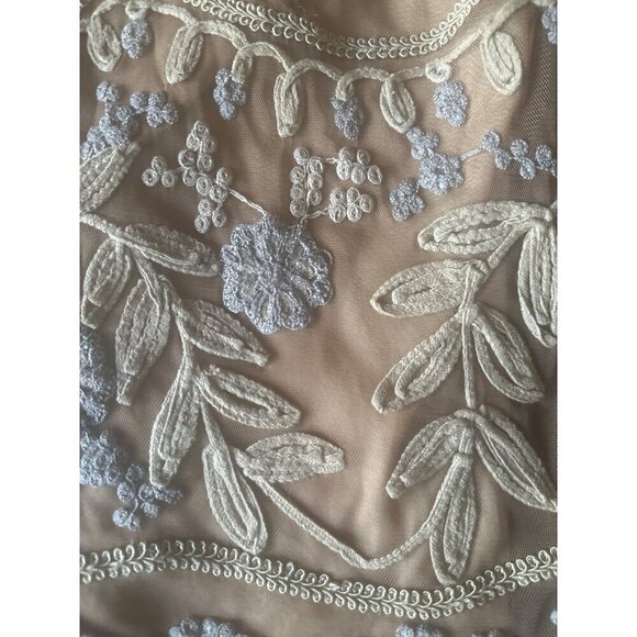 Sundance Beige Tan Embroidered V Neck Short Sleeve Cocktail Dress Size Petite La - Picture 2 of 6